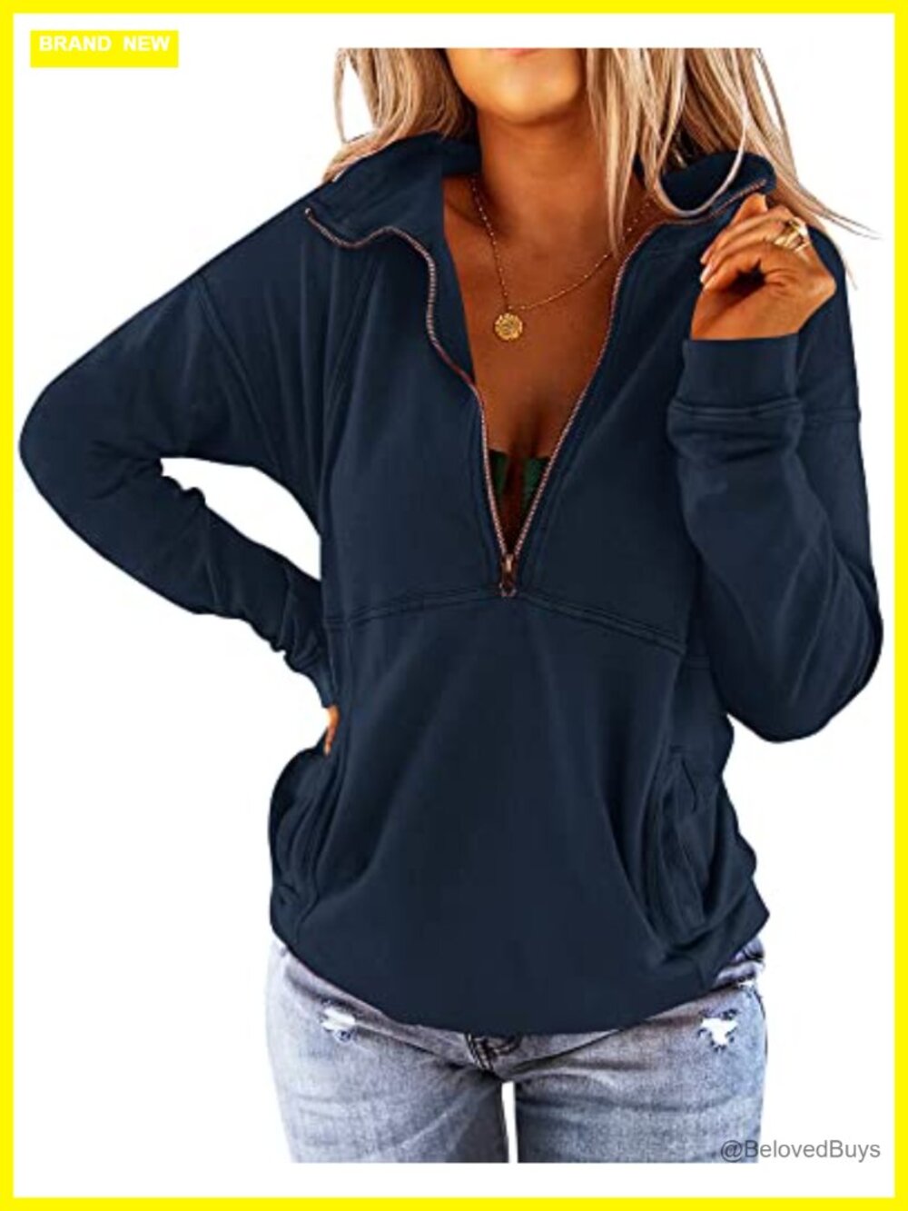 Long Sleeve Half Zip Sweatshirt with Pocket Loose Fit Casual Pullover Top